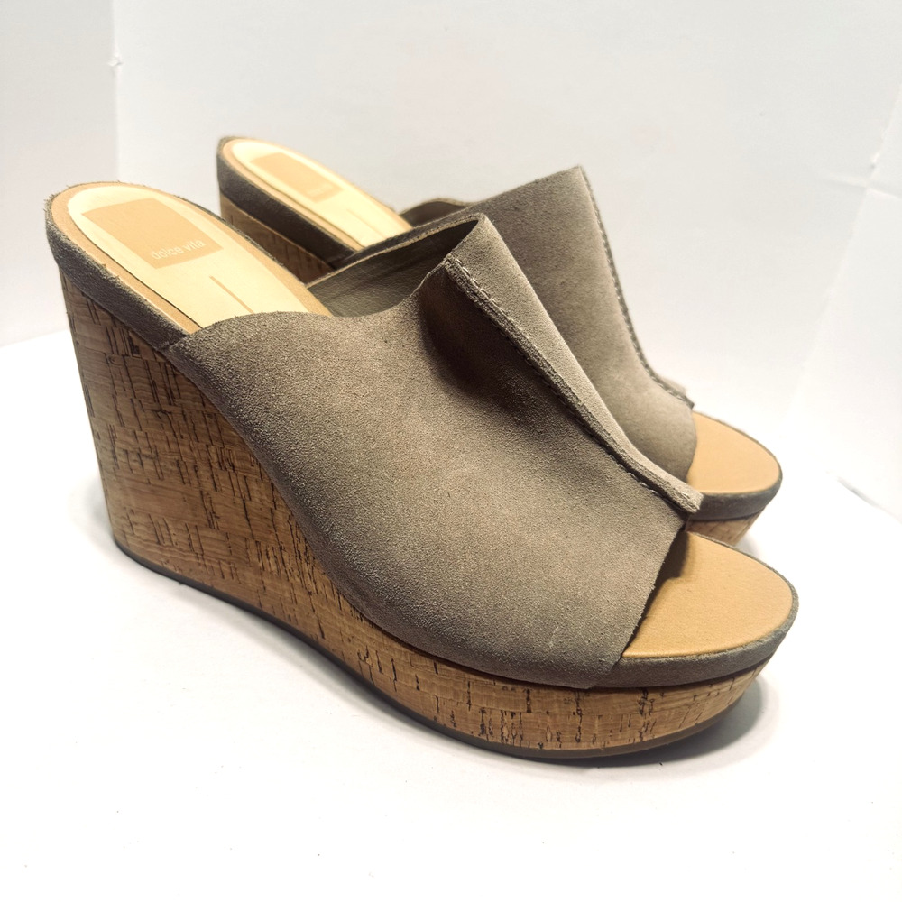 Dolce Vita Sandals Ross Womens Beige Suede Cork‎ Wedge Platform High heels 8.5